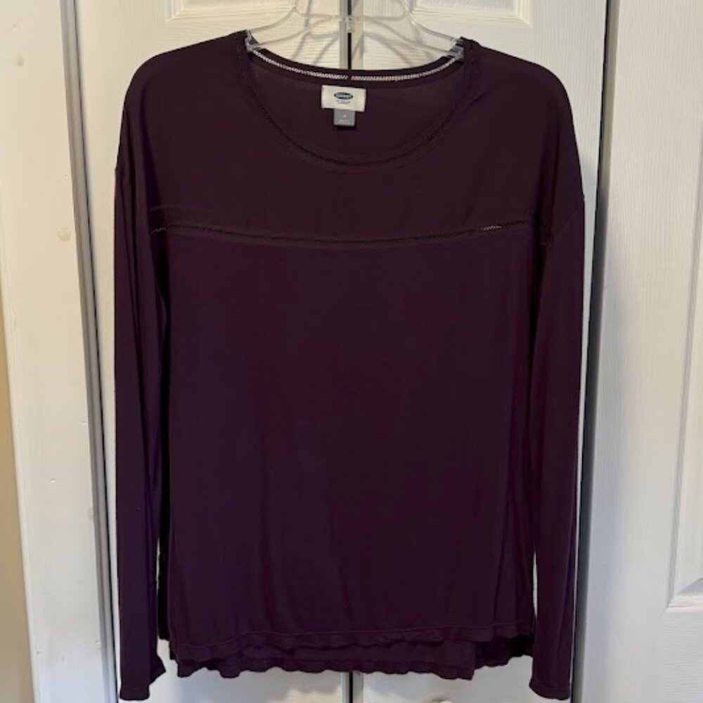 Old Navy Maroon L/S Knit Blouse with Rayon? Bodice Inset Size M